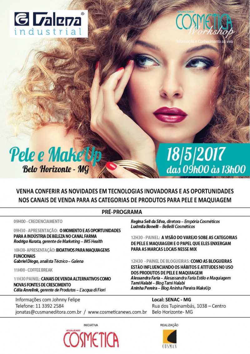 18 de maio, BH será palco de discussão do mercado sobre beleza brasileiro. Atualidade Cosmética Workshop.
