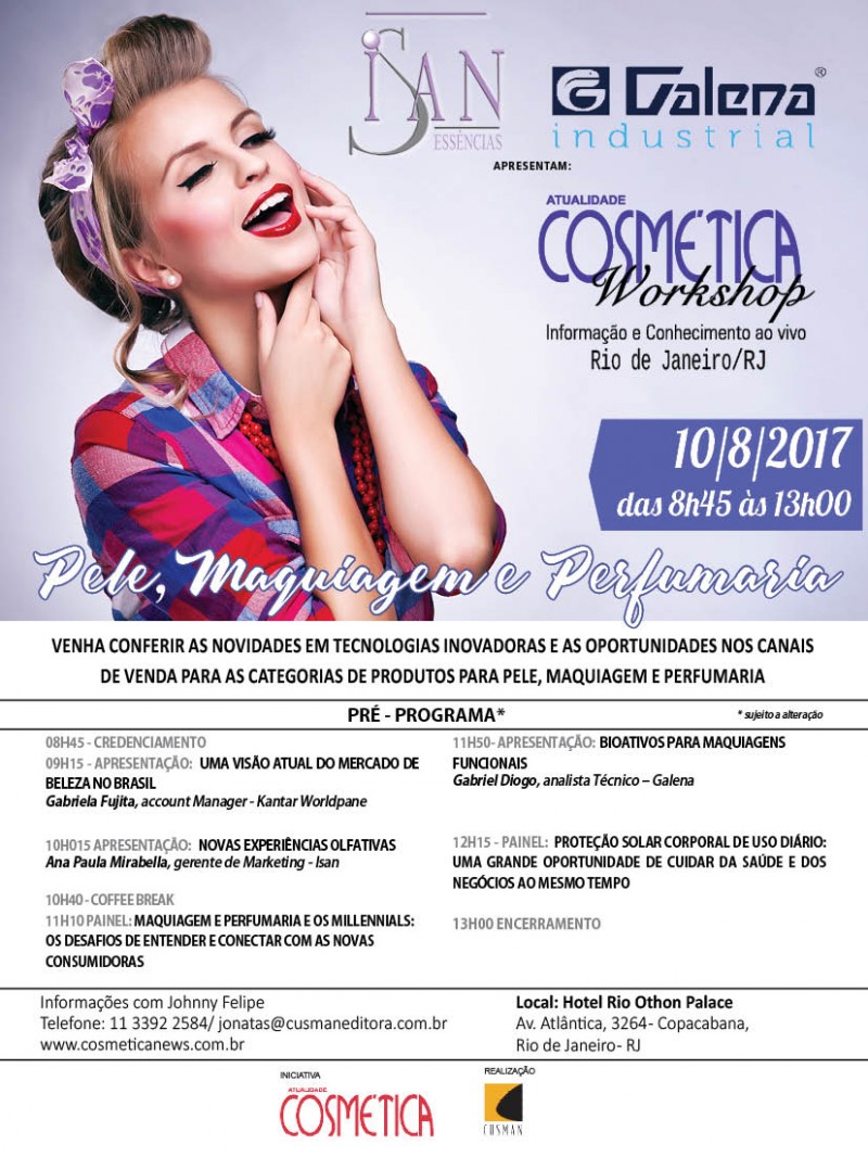 Dia 10 de agosto: Rio de Janeiro será palco de grandes discussões sobre o mercado de beleza brasileiro. Atualidade Cosmética Workshop