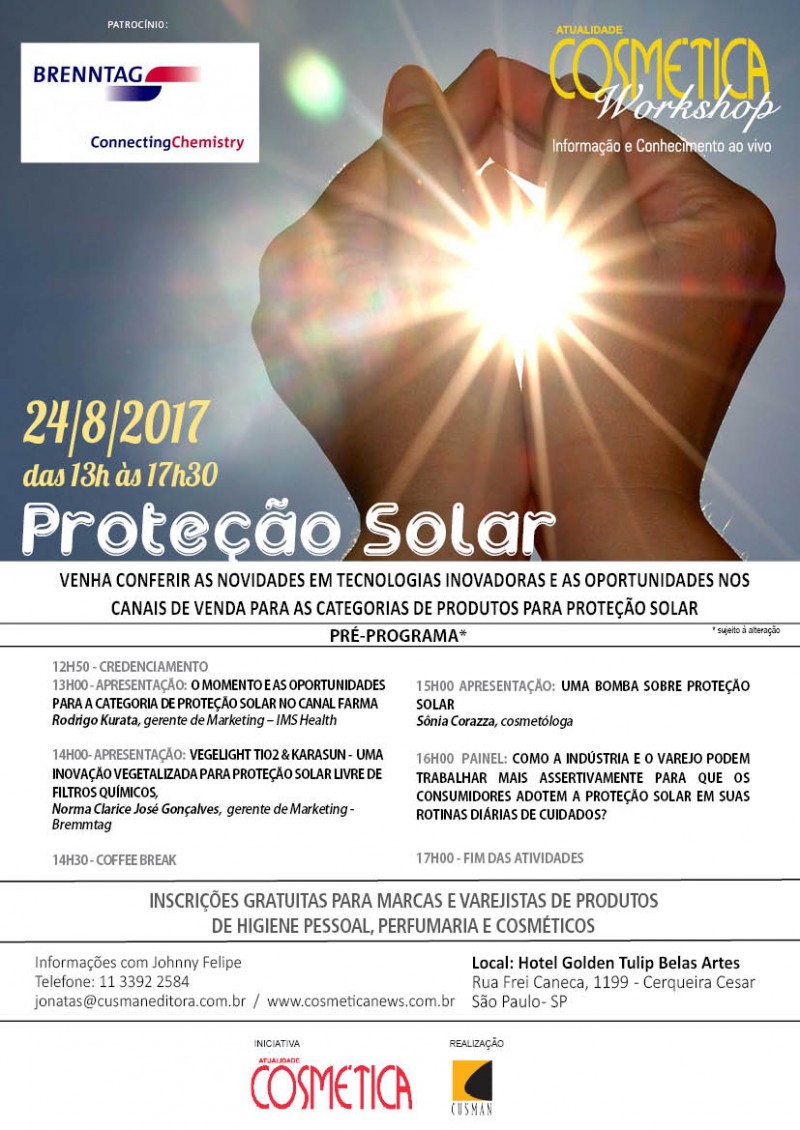 Dia 24 de agosto, São Paulo. Atualidade Cosmética Workshop - Proteção Solar
